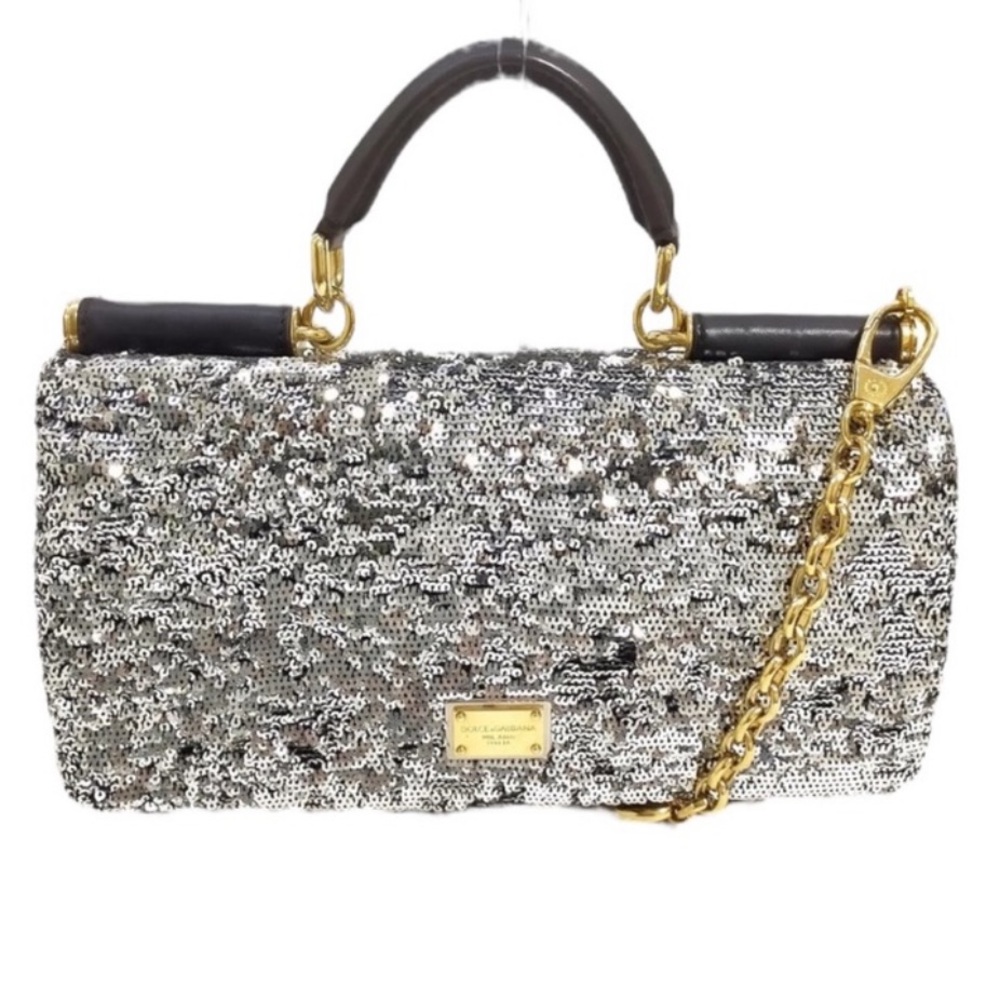 Dolce & Gabbana Silver Sequin Miss Sicily Crossbody Bag